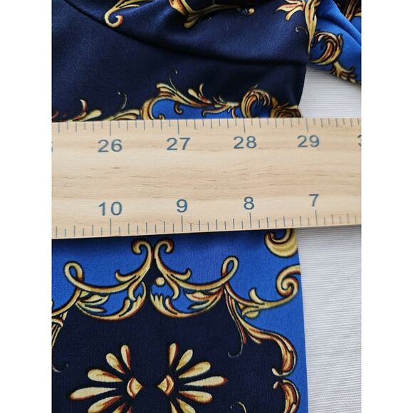 Susan Graver Liquid Knit Printed Turtleneck Blouse Top 3X Plus Size Blue Shirt - Picture 7 of 13